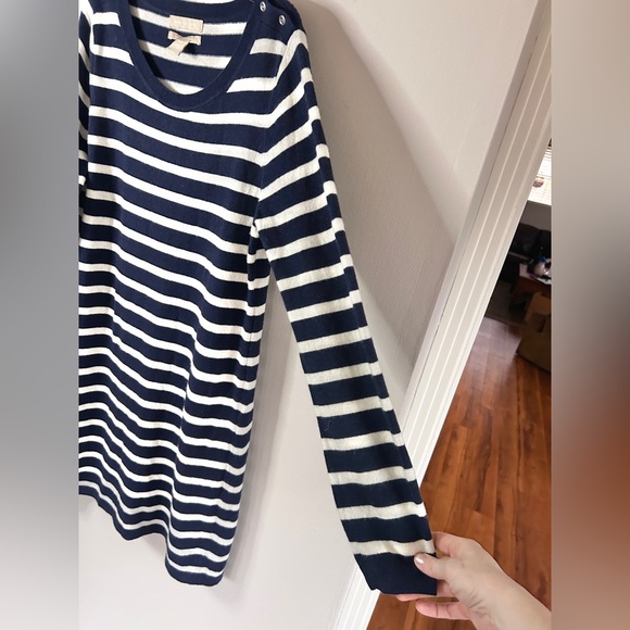 BANANA REPUBLIC Cashmere Breton Stripe Sweater Dress Old Money Parisian Size L - Picture 9 of 13